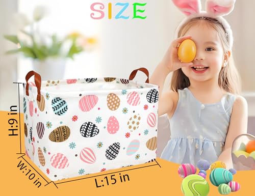 BOOHIT Rectangle Empty Easter Baskets Boy Large Toy Storage Bin Girls collapsible Hamper Waterproof Canvas Box Kid Gifts Spring Decor Flower Egg - Image 3