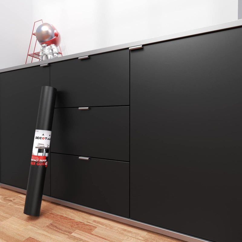 Decotalk 30x200 Black Peel and Stick Wallpaper Black Contact Paper for Cabinets Decorative Removable Wallpaper for Bedroom Solid Black Wallpaper for Walls Self Adhesive Wallpaper Matte Contact Paper - Image 2