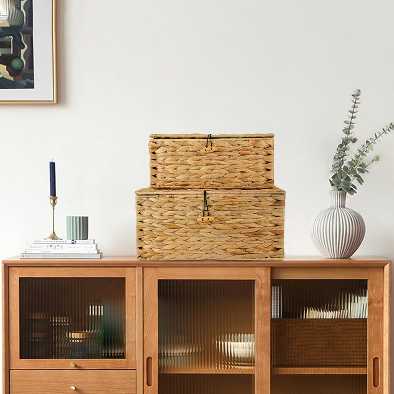 Esoes Wicker Storage Basket Woven Rattan Storage Box With Lids Seagrass Laundry Baskets Makeup Organizer For Bathroom, Living Room, Kitchen (L+XXL Water gourd rattan) - Image 3