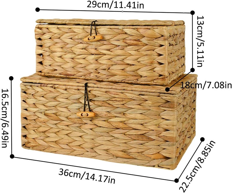 Esoes Wicker Storage Basket Woven Rattan Storage Box With Lids Seagrass Laundry Baskets Makeup Organizer For Bathroom, Living Room, Kitchen (L+XXL Water gourd rattan) - Image 2