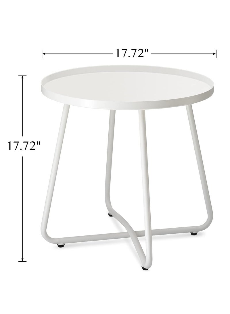 TRASSLE Outdoor Side Tables, Weather Resistant Steel Patio Side Table, Small Round Outdoor End Table Metal Side Table for Patio Yard Balcony Garden Bedside (White) - Image 2