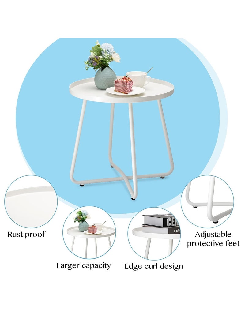 TRASSLE Outdoor Side Tables, Weather Resistant Steel Patio Side Table, Small Round Outdoor End Table Metal Side Table for Patio Yard Balcony Garden Bedside (White) - Image 3