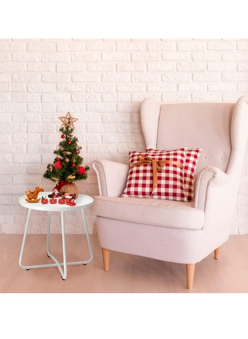 TRASSLE Outdoor Side Tables, Weather Resistant Steel Patio Side Table, Small Round Outdoor End Table Metal Side Table for Patio Yard Balcony Garden Bedside (White) - Image 4