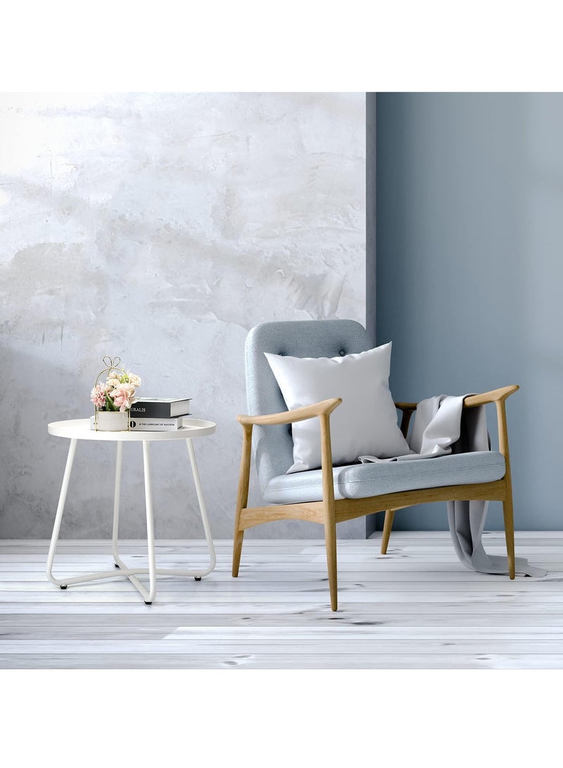 TRASSLE Outdoor Side Tables, Weather Resistant Steel Patio Side Table, Small Round Outdoor End Table Metal Side Table for Patio Yard Balcony Garden Bedside (White) - Image 5