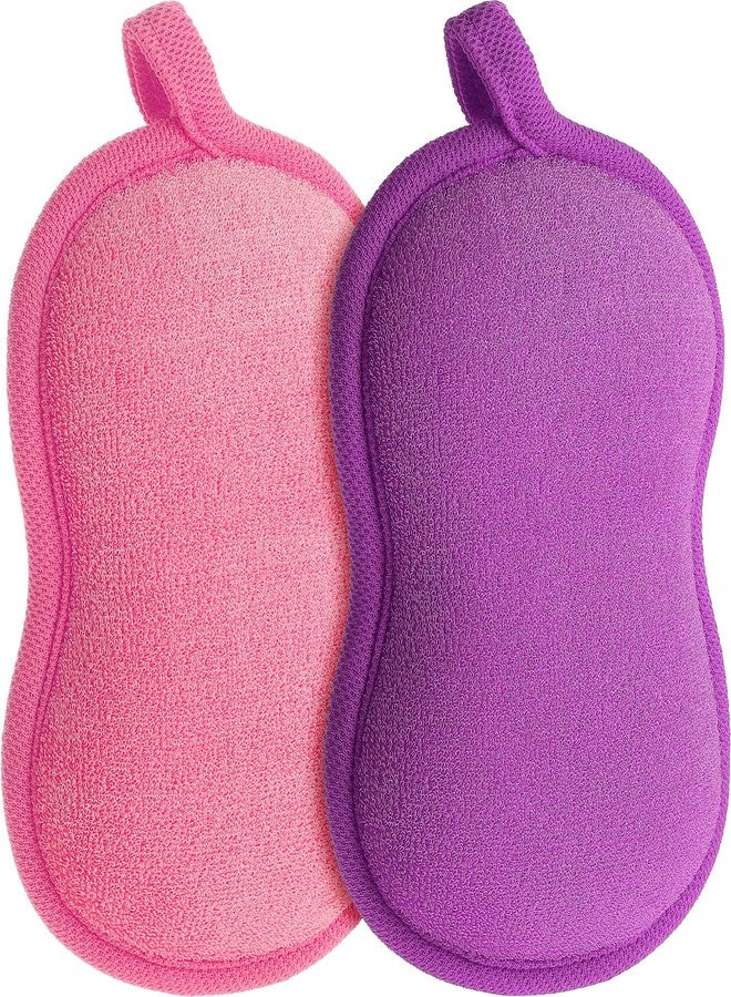 Hpmjz 2Pcs Baby Bath Sponge Shower Sponge Soft Absorbent Exfoliating Wash Soap Kids Loofah Gentleness Comfort Bathing Tool for Infants Men Women Body All Skin Type (Purple; Pink) - Image 1