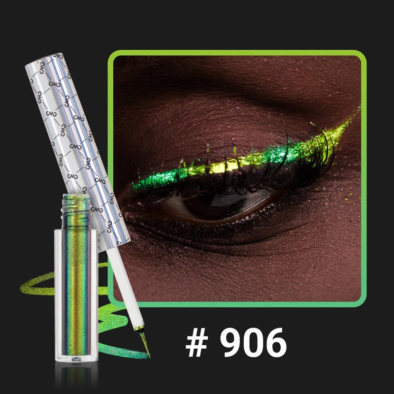 CHARMACY Chameleon Eyeliner Liquid Liner, Glitter liquid eyeliner waterproof, Metallic Intense Color Shifting Colorful Eyeliner, Long wearing,Ultra-Fine Tip Smudge-proof,YELLOW GREEN INDIGO 906 - Image 2