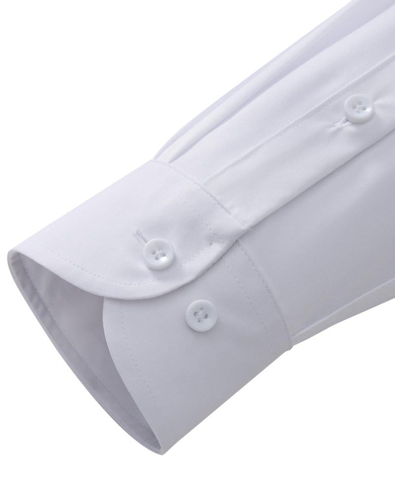 DEMEANOR White Dress Shirts for Men Long Sleeve Wrinkle Free Stretch Business Formal Wedding Button Down Shirt L - Image 3