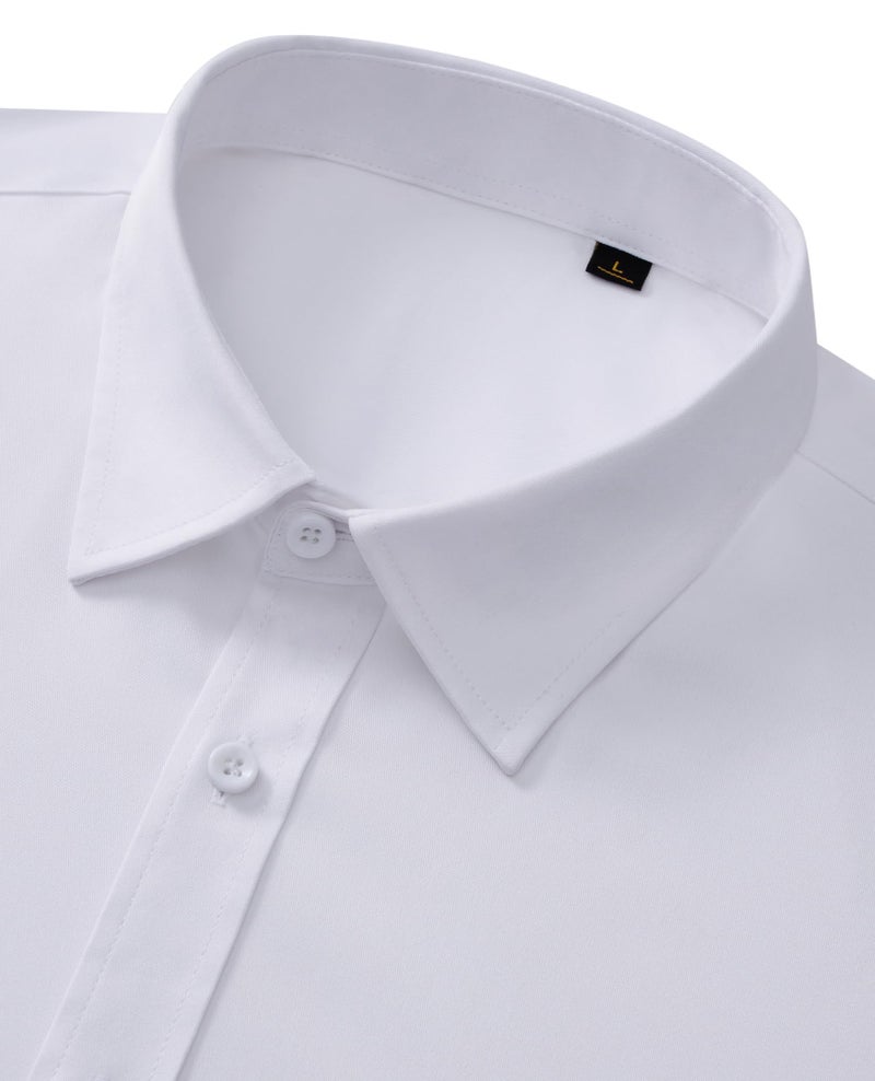 DEMEANOR White Dress Shirts for Men Long Sleeve Wrinkle Free Stretch Business Formal Wedding Button Down Shirt L - Image 2