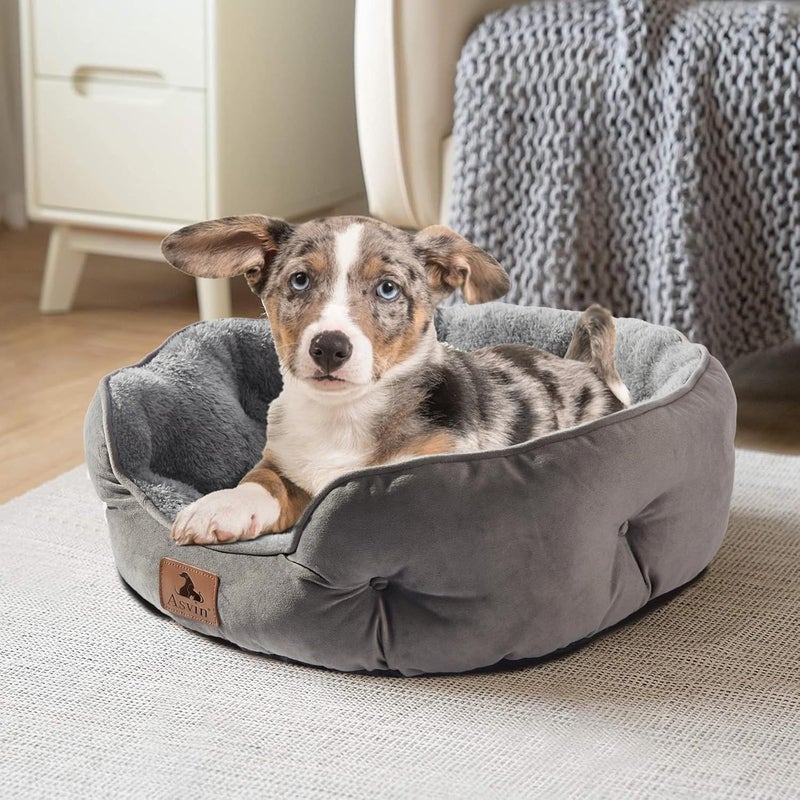 Asvin Medium Dog Bed for Medium Dogs, Large Cat Beds for Indoor Cats, Pet Bed for Puppy and Kitty, Extra Soft & Machine Washable with Anti-Slip & Water-Resistant Oxford Bottom, Grey, 25 inches - Image 2