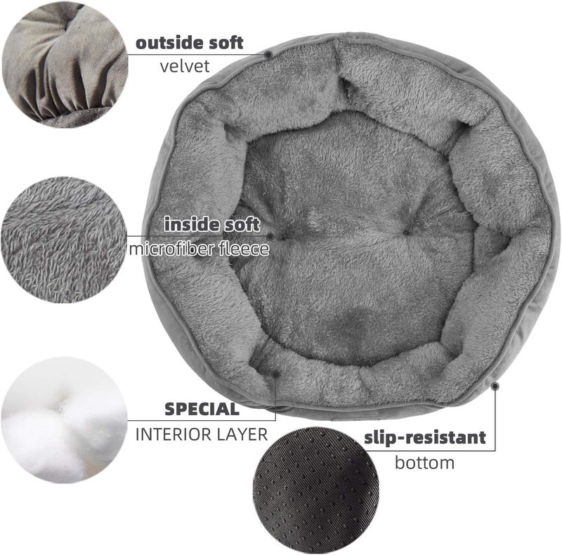 Asvin Medium Dog Bed for Medium Dogs, Large Cat Beds for Indoor Cats, Pet Bed for Puppy and Kitty, Extra Soft & Machine Washable with Anti-Slip & Water-Resistant Oxford Bottom, Grey, 25 inches - Image 4