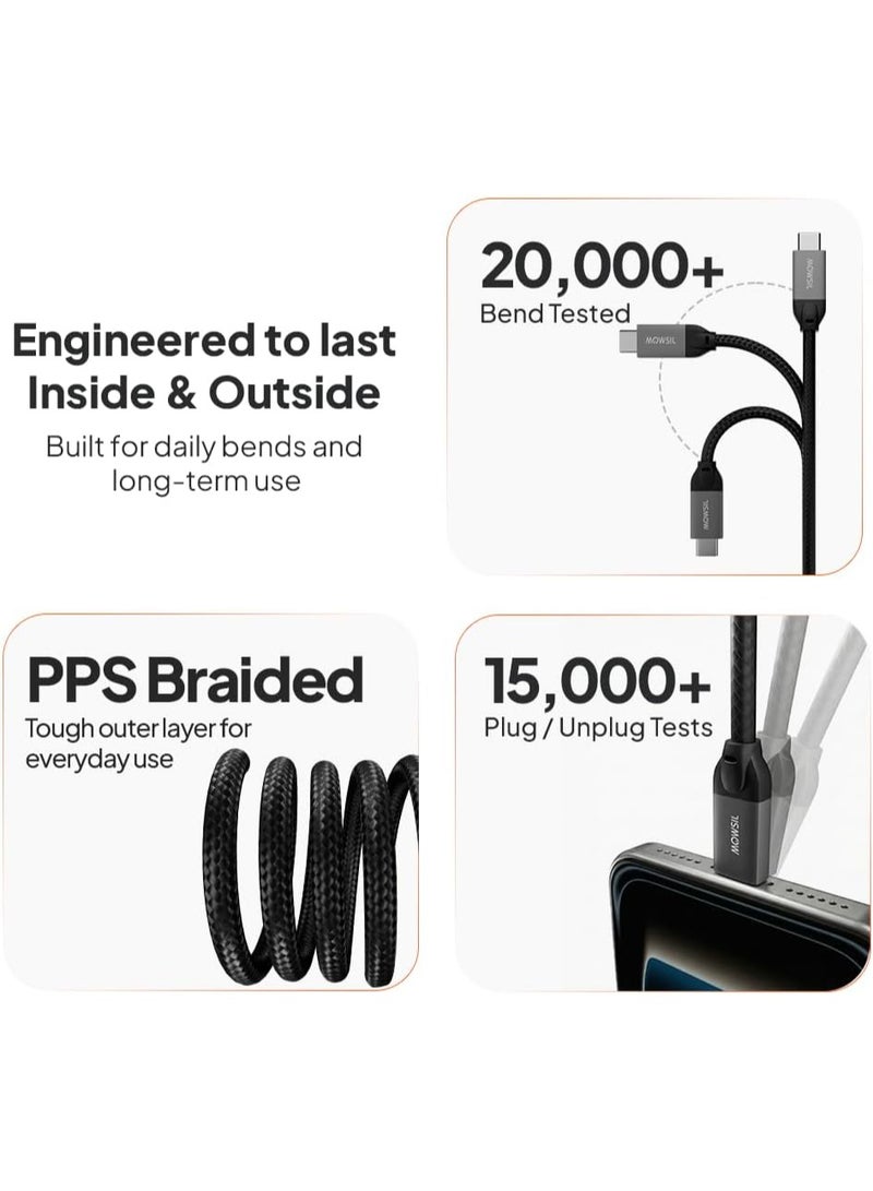Mowsil USB4 Cable 5M – 20Gbps USB-C to USB-C Cable, 100W PD,4K@60Hz / 8K@30Hz Video, Aluminum Alloy Shell, Nylon Braided, Thunderbolt 3/4 Compatible for Laptops, Tablets and Monitors - Image 5