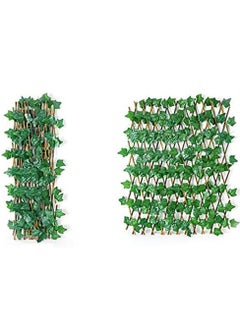 2pcs Bamboo Garden Fence Expandable Rectractable Fence Artificial Green leaf Garden Land Expandable Fence Privacy Screen for Balcony Patio Outdoor Decoration