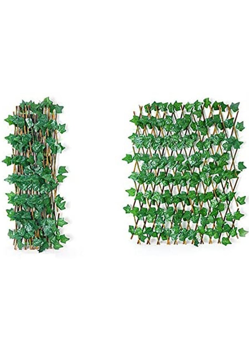 LINGWEI - 2pcs Bamboo Garden Fence Expandable Rectractable Fence Artificial Green leaf Garden Land Expandable Fence Privacy Screen for Balcony Patio Outdoor Decoration - Image 1