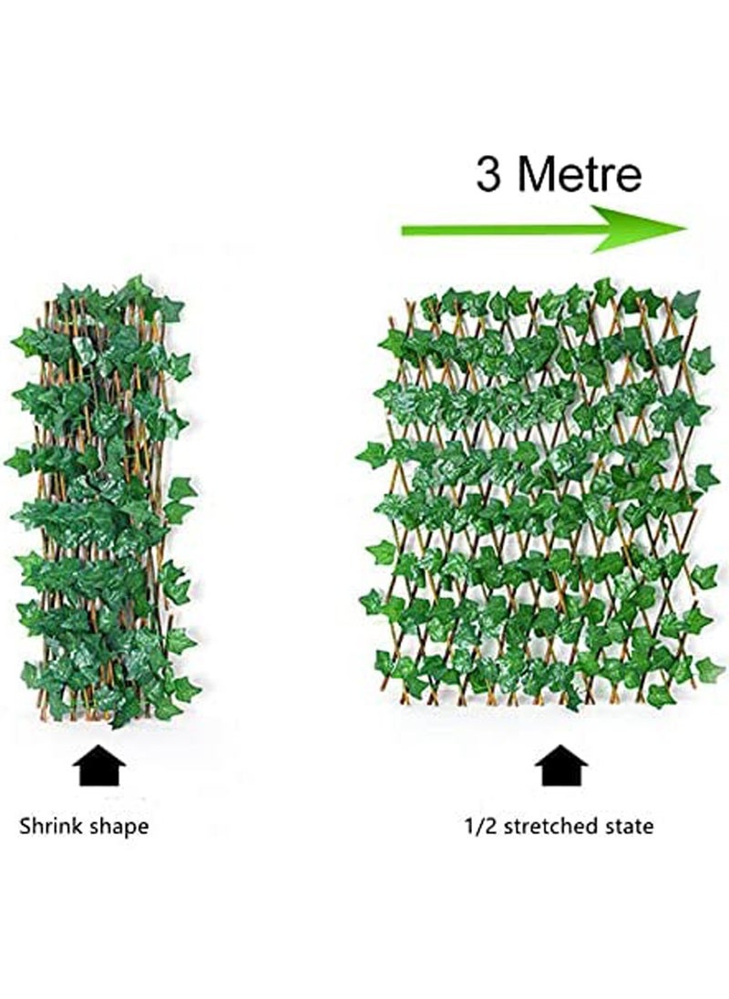 LINGWEI - 2pcs Bamboo Garden Fence Expandable Rectractable Fence Artificial Green leaf Garden Land Expandable Fence Privacy Screen for Balcony Patio Outdoor Decoration - Image 1