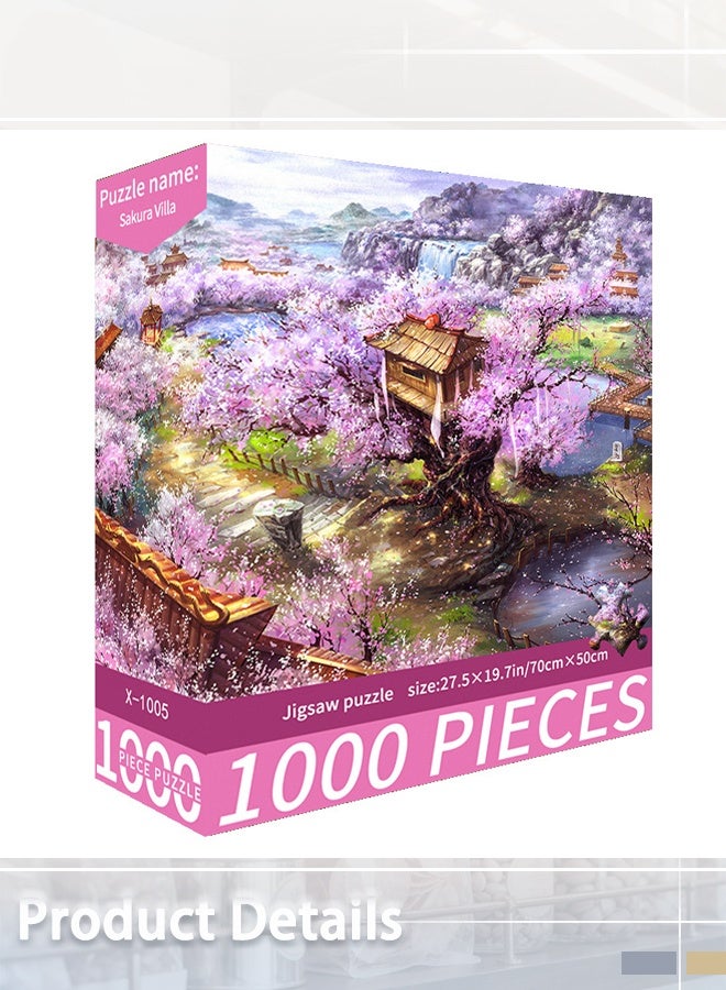 أحجية ساكورا فيلا المكونة من 1000 قطعة، 70 سم × 50 سم، مرقمة ومُزينة بحروف على ظهرها لسهولة التركيب، أحجية فنية فاخرة، 27.5 × 19.7 بوصة - Image 2