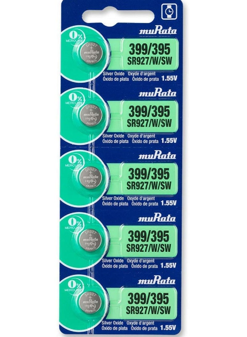 Murata 395 SR927SW Battery 1.55V Watch Button Cell Made in Japan - 5 Batteries