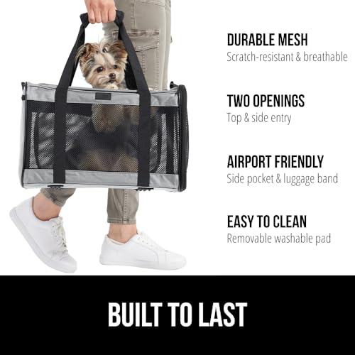 GORILLA GRIP Cat Carrier Travel Bag Up to 15 Lbs Soft Collapsible Small Dog Carriers Top and Side Entry Breathable Mesh Grip Feet on Underside Cozy Washable Waterproof Pad Portable Kennel Gray - Image 3