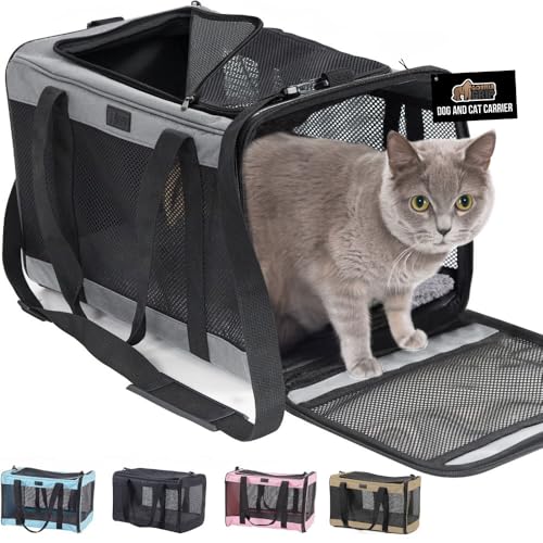 GORILLA GRIP Cat Carrier Travel Bag Up to 15 Lbs Soft Collapsible Small Dog Carriers Top and Side Entry Breathable Mesh Grip Feet on Underside Cozy Washable Waterproof Pad Portable Kennel Gray - Image 1