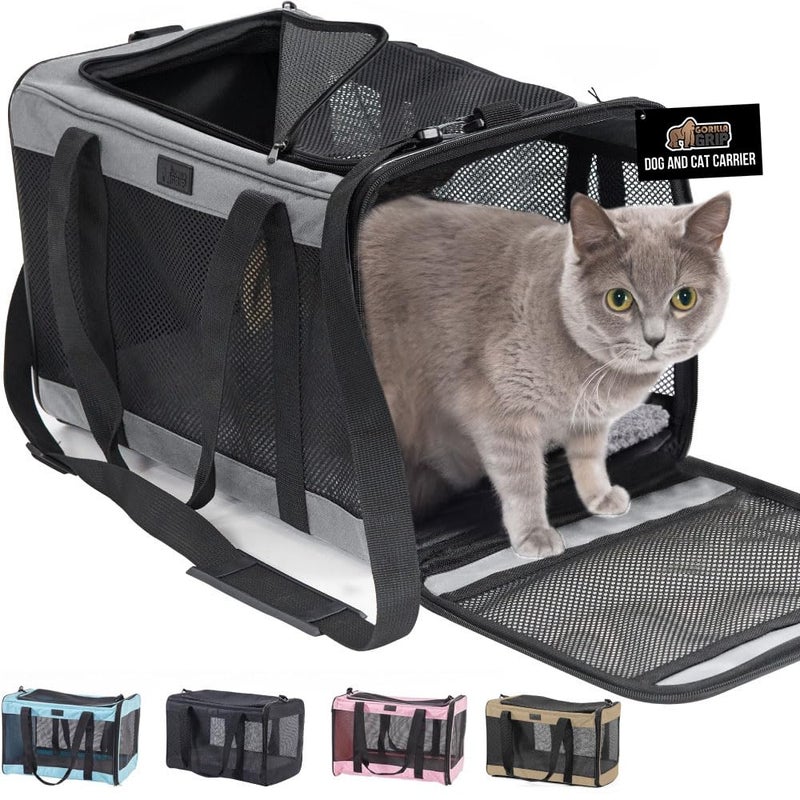 GORILLA GRIP Cat Carrier Travel Bag Up to 15 Lbs Soft Collapsible Small Dog Carriers Top and Side Entry Breathable Mesh Grip Feet on Underside Cozy Washable Waterproof Pad Portable Kennel Gray - Image 2