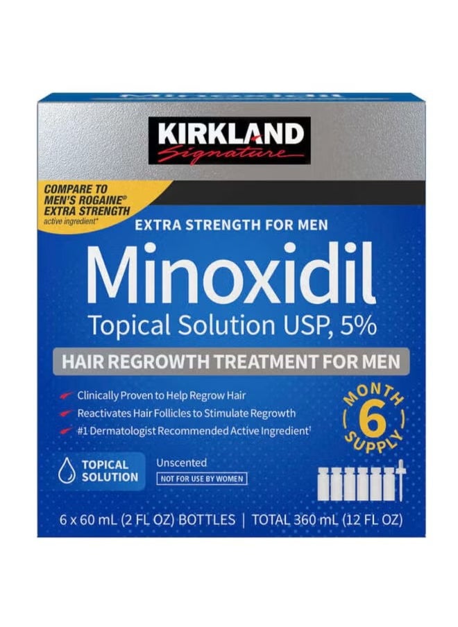 Kirkland Signature - 6 Piece Minoxidil Topical Solution USP, 5%, Extra Strength Hair Regrowth Treatment for Men - Image 1