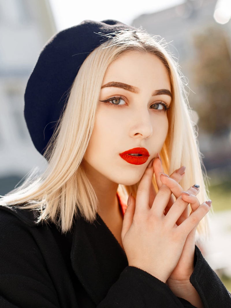 Hestya 3 Pieces Beret Hat French Style Beanie Cap Solid Color Winter Hat for Women and Girls Casual Use (Navy, White, Burgundy) - Image 4