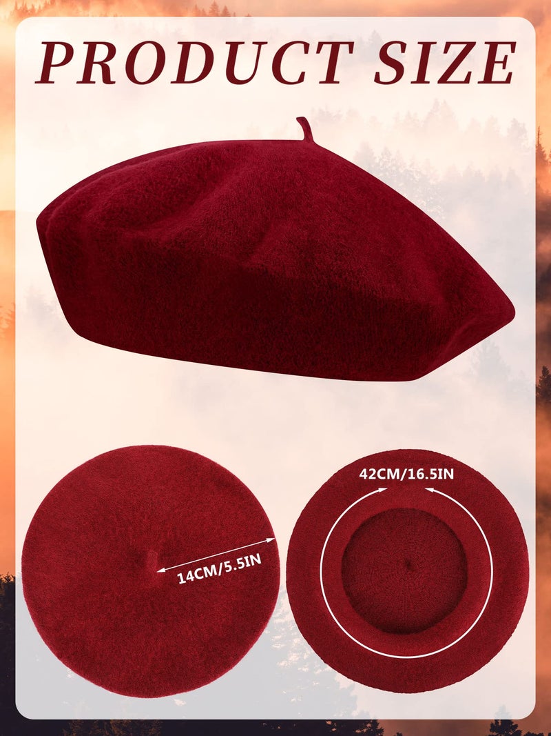 Hestya 3 Pieces Beret Hat French Style Beanie Cap Solid Color Winter Hat for Women and Girls Casual Use (Navy, White, Burgundy) - Image 3
