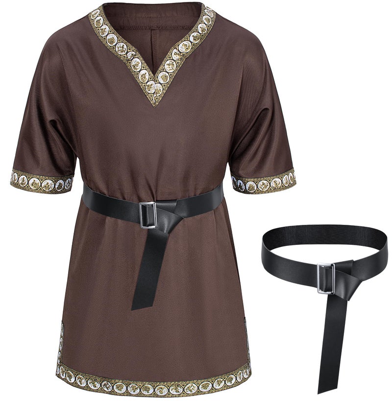 Kids Medieval Costume Boys Viking Tunic Knight Warrior Renaissance Shirts with Belt 1012 Years Brown