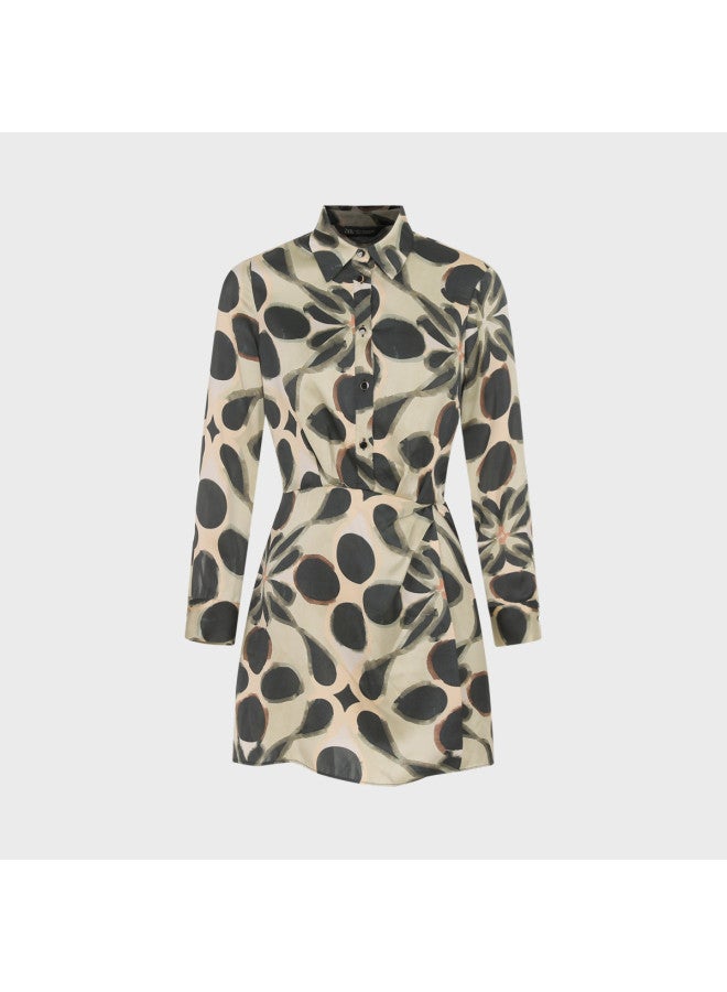 Zara french High-end Silky Lightweight Color-block Print Collar Long Sleeve Shirt Dress - Image 2