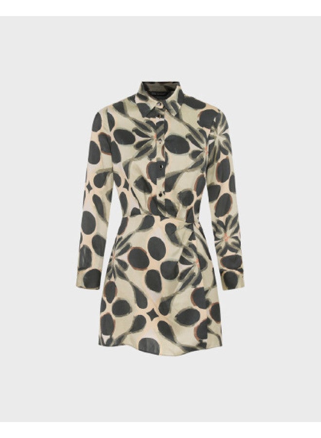 Zara french High-end Silky Lightweight Color-block Print Collar Long Sleeve Shirt Dress - Image 1