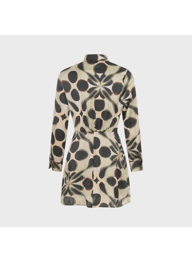 Zara french High-end Silky Lightweight Color-block Print Collar Long Sleeve Shirt Dress - Image 3