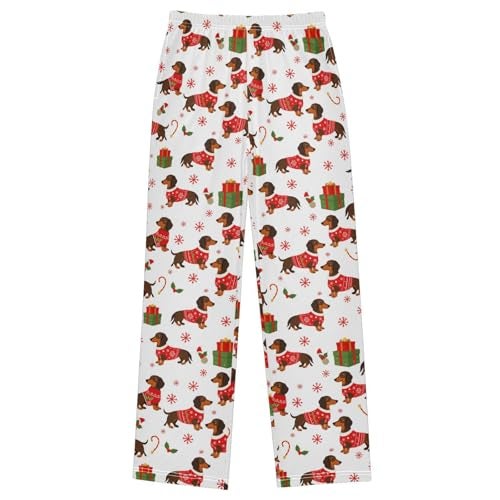 Pfrewn Christmas Winter Pajama Pants Christmas Dachshund Dog Long Sleep Lounge Bottoms for M - Image 1