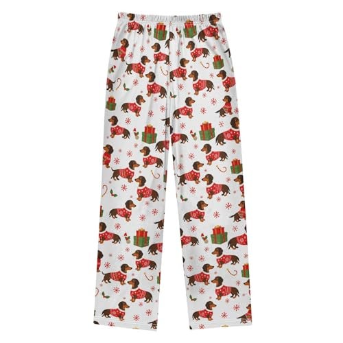 Pfrewn Christmas Winter Pajama Pants Christmas Dachshund Dog Long Sleep Lounge Bottoms for M - Image 2
