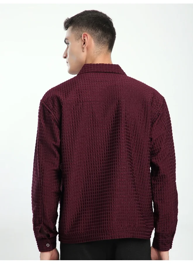 بيونغ Dark Maroon Bubble Textured Shacket