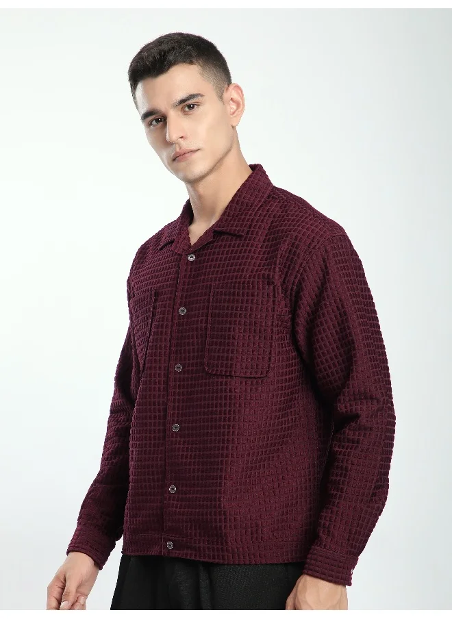 بيونغ Dark Maroon Bubble Textured Shacket