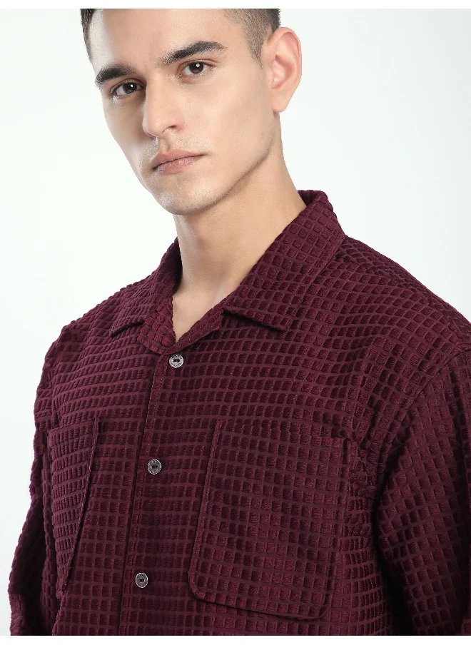 بيونغ Dark Maroon Bubble Textured Shacket