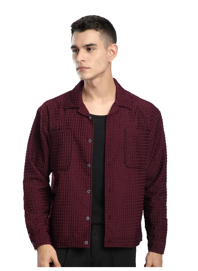 بيونغ Dark Maroon Bubble Textured Shacket