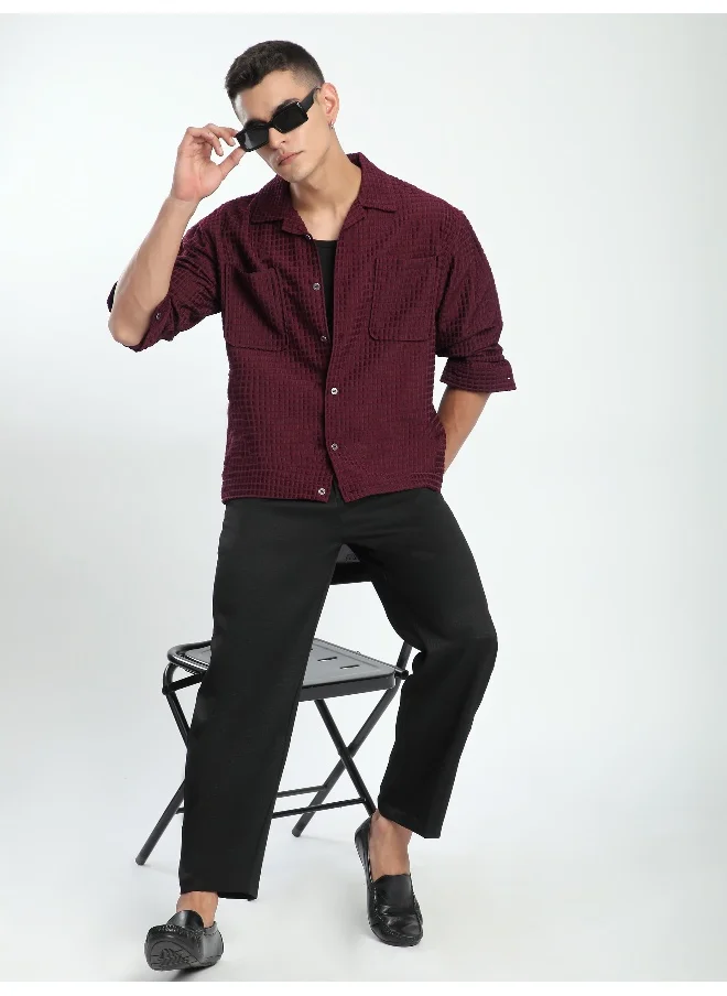 بيونغ Dark Maroon Bubble Textured Shacket