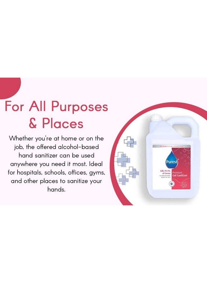 Advanced Premium Gel Sanitizer Hand Sanitizer Liquid 68% Alcohol-Based Kills 99.9% Of Germs Without Soap And Water 5 Litre Net 5000 Ml Refill Pack Can, (Who Recommended Formula)