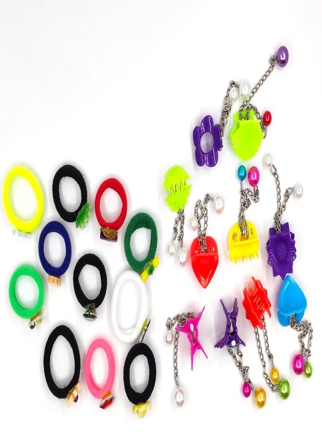 Hivata Rubber Band 10pc & Hair Claw 10pc Smooth Elastic Cotton Stretch For Curly Hair Band Ties Soft Hair Accessories Ponytail Holders Trending Ties Women & Girls School Wear Claw Multi Color - Image 1