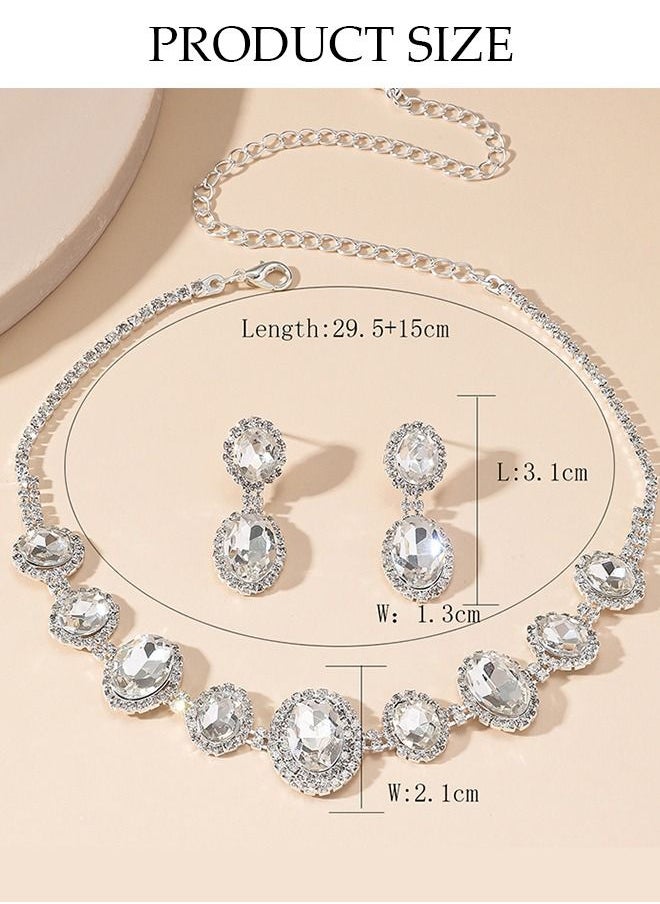 DUNISO - 2Piece Necklace and Earrings Set Full Diamond Necklace Crystal Earrings Wedding Bridal Bridesmaid Costume Jewelry Set for Women and Girls Dress Accessories - Image 1