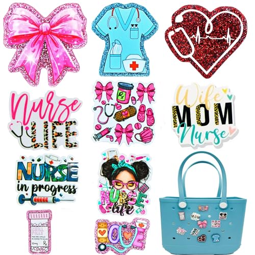 HYTYQDAFA 10PCS Nurse Life Charms for Bogg Bag Accessories, Cute Acrylic Medical Bag Charms with Sturdy Clips for Simply Southern Beach Totes Bag,Decoration Accessories for Nurse Girls Women - Image 1