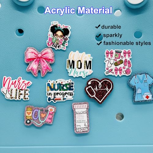 HYTYQDAFA 10PCS Nurse Life Charms for Bogg Bag Accessories, Cute Acrylic Medical Bag Charms with Sturdy Clips for Simply Southern Beach Totes Bag,Decoration Accessories for Nurse Girls Women - Image 3