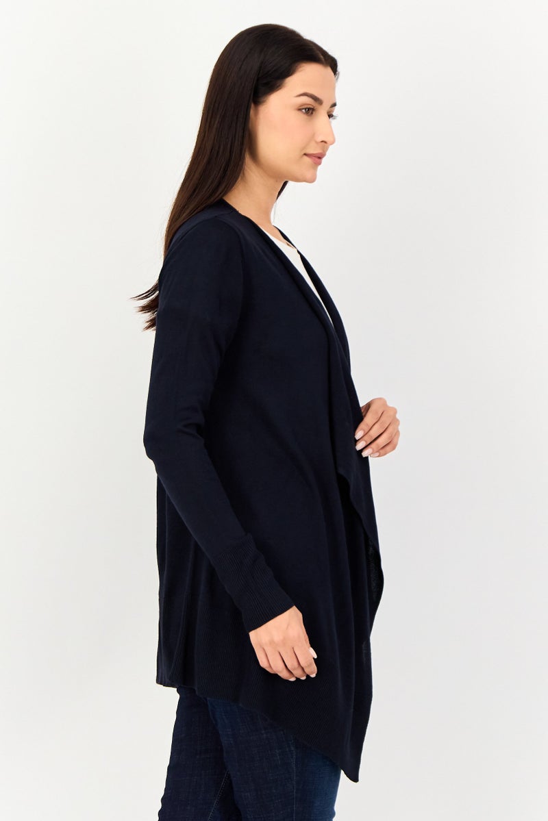 Amara Reya Women Split Neck Knitted Cardigan, Navy - Image 4