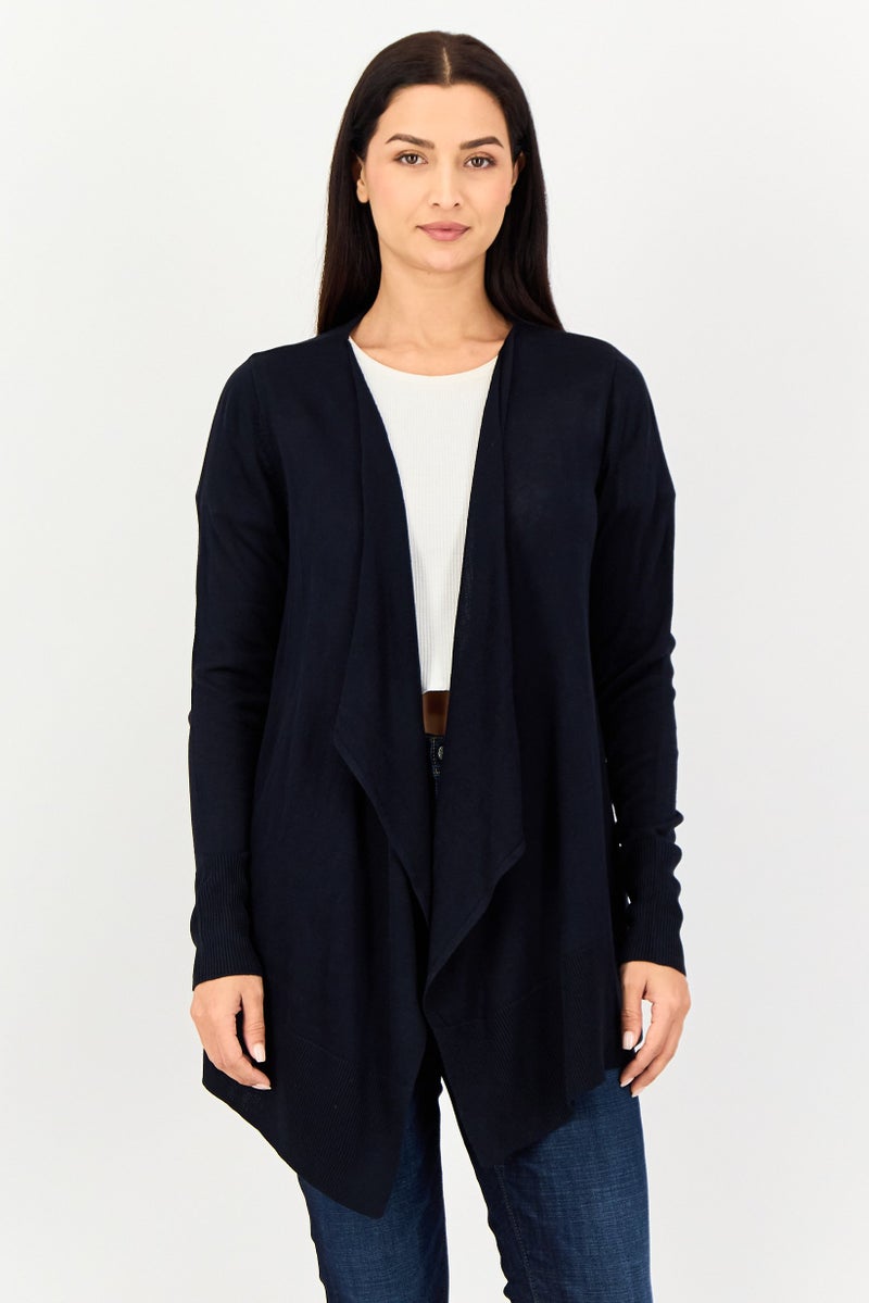 Amara Reya Women Split Neck Knitted Cardigan, Navy - Image 1