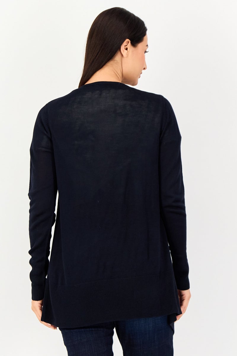 Amara Reya Women Split Neck Knitted Cardigan, Navy - Image 2