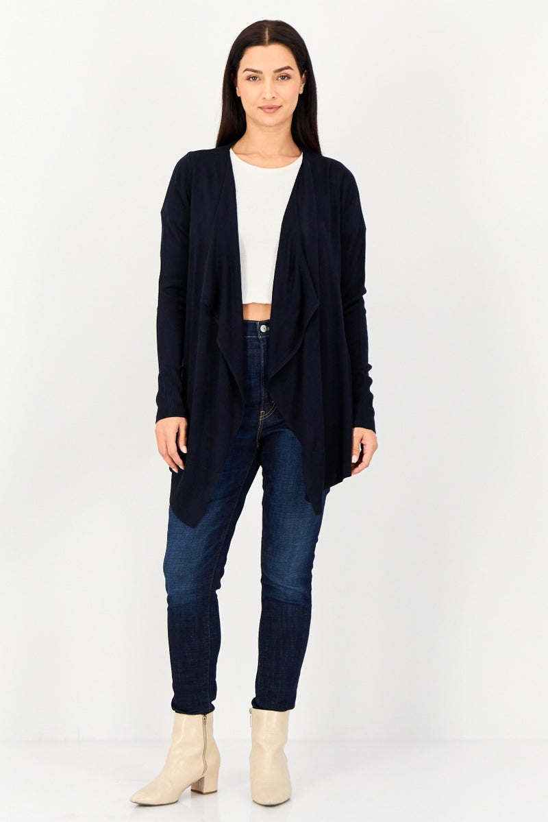 Amara Reya Women Split Neck Knitted Cardigan, Navy - Image 3