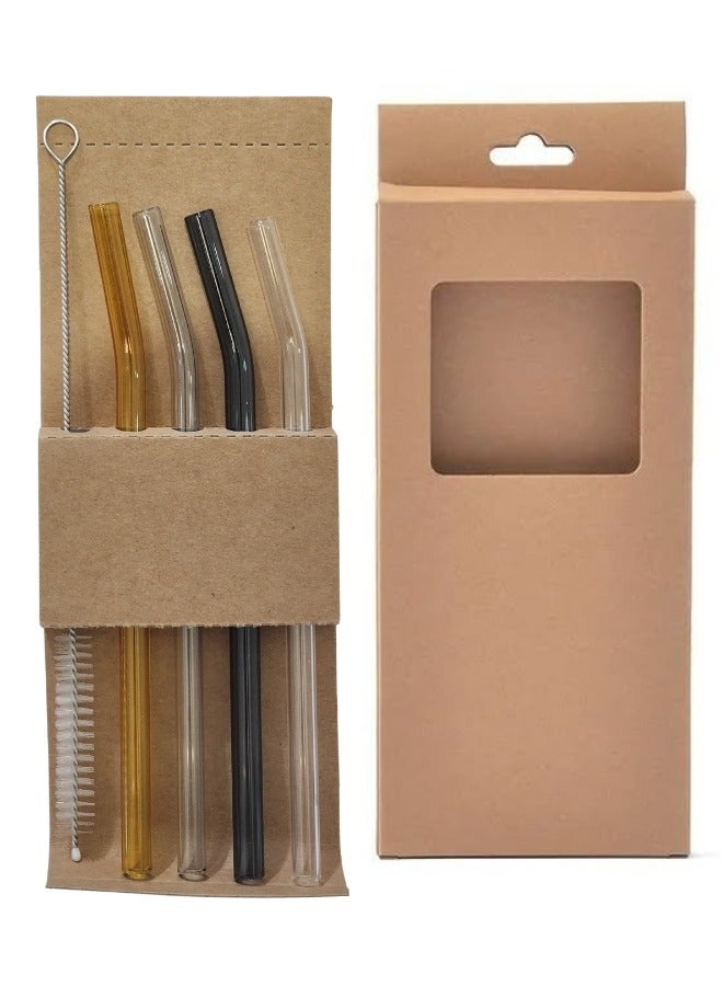 5 Pcs Reusable Glass Straws with Cleaning Brushes, BPA Free Food grade Bent Glass Drinking Straws, Multipurpose Straw for Smoothies Milkshakes Juice (Colorful) - Image 1