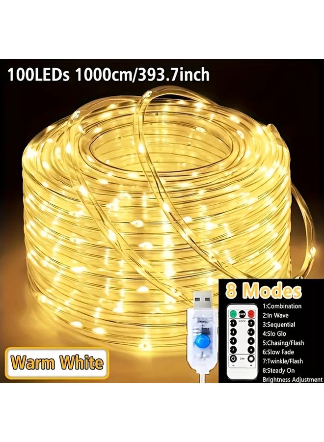 393.7 بوصة 100 مصباح LED شريط إضاءة دافئ أبيض مع جهاز تحكم عن بعد لتزيين حفلات الأعياد - Image 1