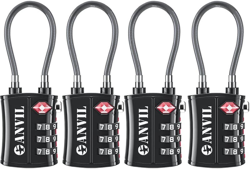 Anvil TSA Locks for Luggage – TSA Approved Cable Travel Lock with Zinc Alloy Body, 3-Digit Combination Lock for Suitcases, Backpacks, Gun Cases, Zippers - Image 1