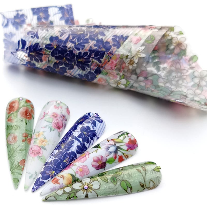 JERCLITY 150 Pieces Nail Art Foil Transfer Sticker Set Marbling Leopard Print Flower Nail Polish Foil Adhesive Decals for Women Girls Nail Art Decoration(1.57X7.87inch) - Image 5